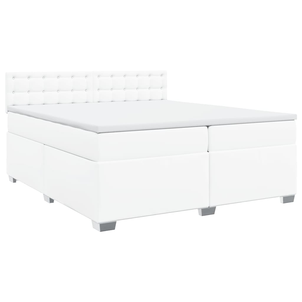 vidaXL Κρεβάτι Boxspring με Στρώμα Λευκό 200x200 εκ. Συνθετικό Δέρμα