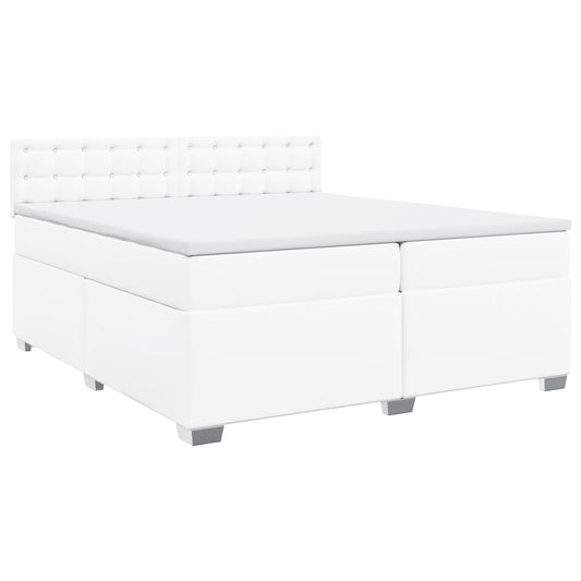 vidaXL Κρεβάτι Boxspring με Στρώμα Λευκό 200x200 εκ. Συνθετικό Δέρμα