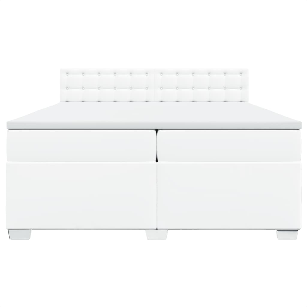 vidaXL Κρεβάτι Boxspring με Στρώμα Λευκό 200x200 εκ. Συνθετικό Δέρμα