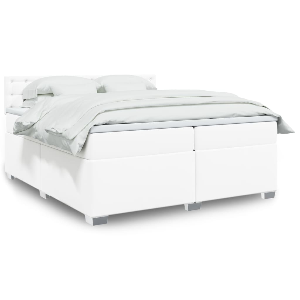 vidaXL Κρεβάτι Boxspring με Στρώμα Λευκό 200x200 εκ. Συνθετικό Δέρμα