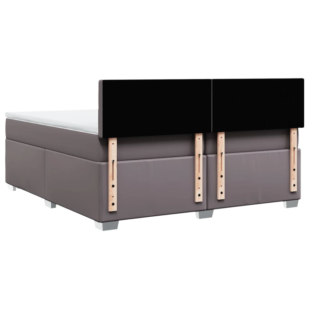 vidaXL Κρεβάτι Boxspring με Στρώμα Γκρι 200x200 εκ. Συνθετικό Δέρμα