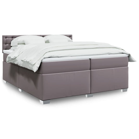vidaXL Κρεβάτι Boxspring με Στρώμα Γκρι 200x200 εκ. Συνθετικό Δέρμα