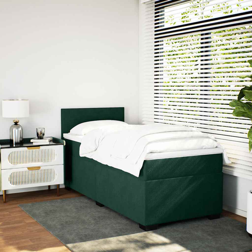 vidaXL Κρεβάτι Boxspring με Στρώμα Σκούρο Πράσινο 80x200 εκ. Βελούδινο