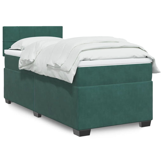 vidaXL Κρεβάτι Boxspring με Στρώμα Σκούρο Πράσινο 80x200 εκ. Βελούδινο