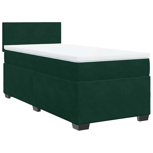 vidaXL Κρεβάτι Boxspring με Στρώμα Σκούρο Πράσινο 90x190 εκ. Βελούδινο