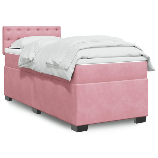 vidaXL Κρεβάτι Boxspring με Στρώμα Ροζ 90x190 εκ. Βελούδινο