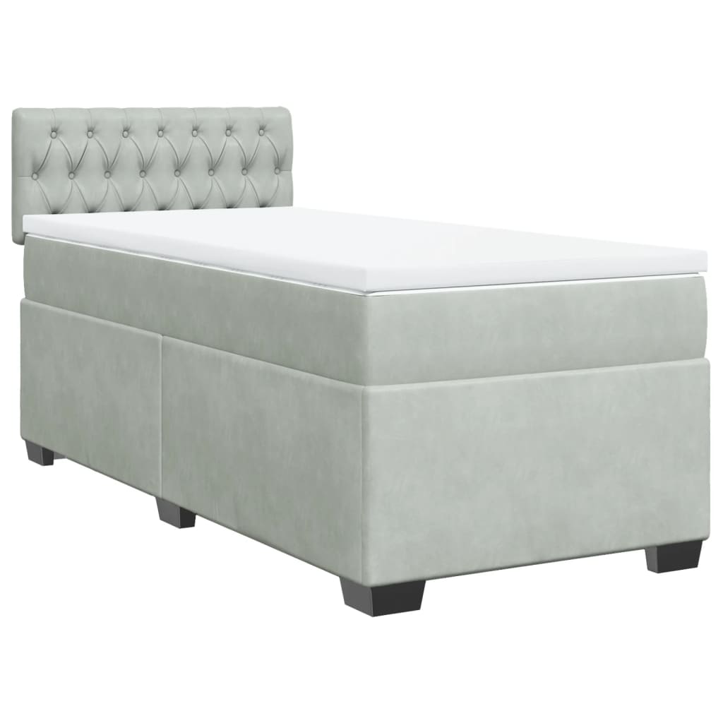 vidaXL Κρεβάτι Boxspring με Στρώμα Ανοιχτό Γκρι 90x190 εκ. Βελούδινο