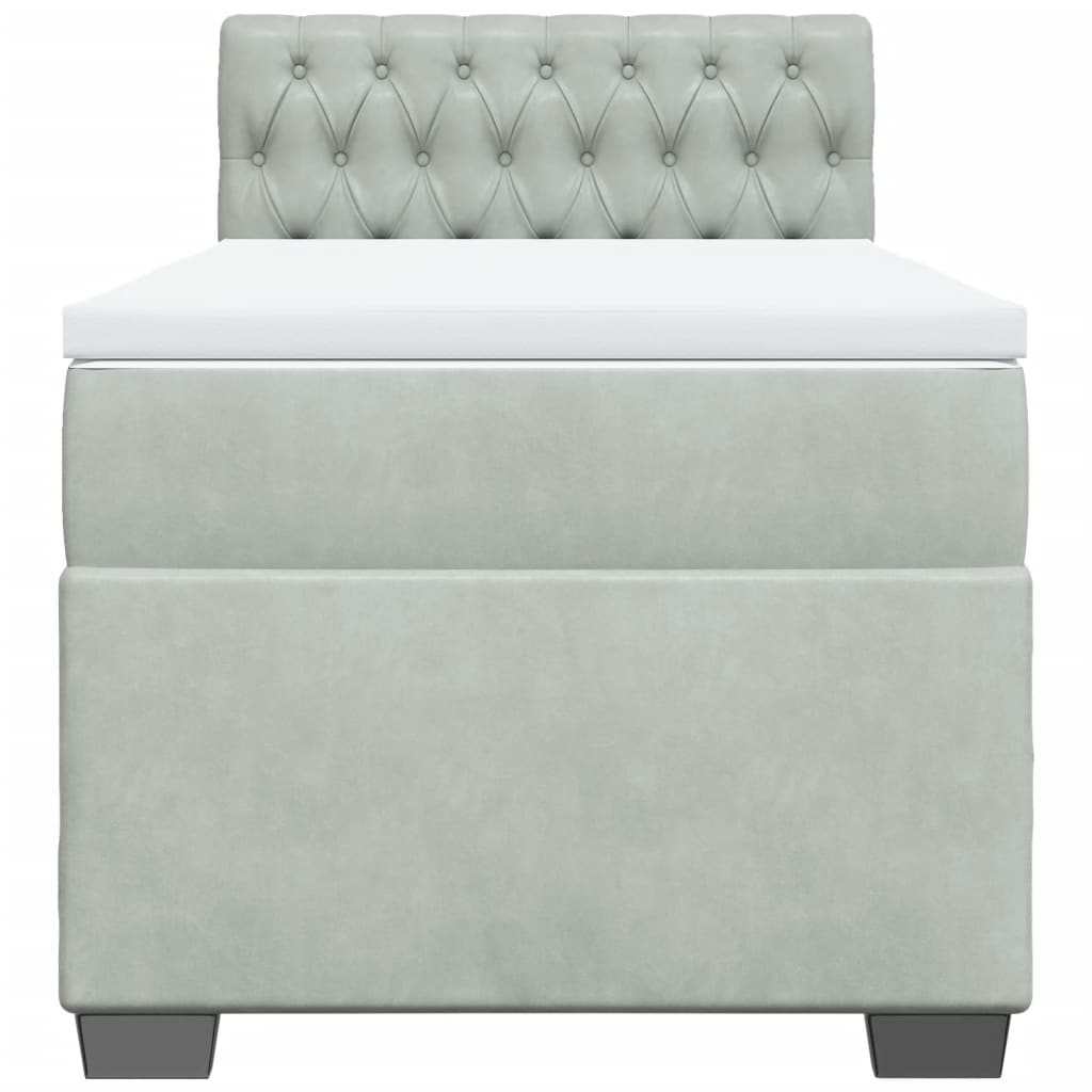 vidaXL Κρεβάτι Boxspring με Στρώμα Ανοιχτό Γκρι 90x190 εκ. Βελούδινο