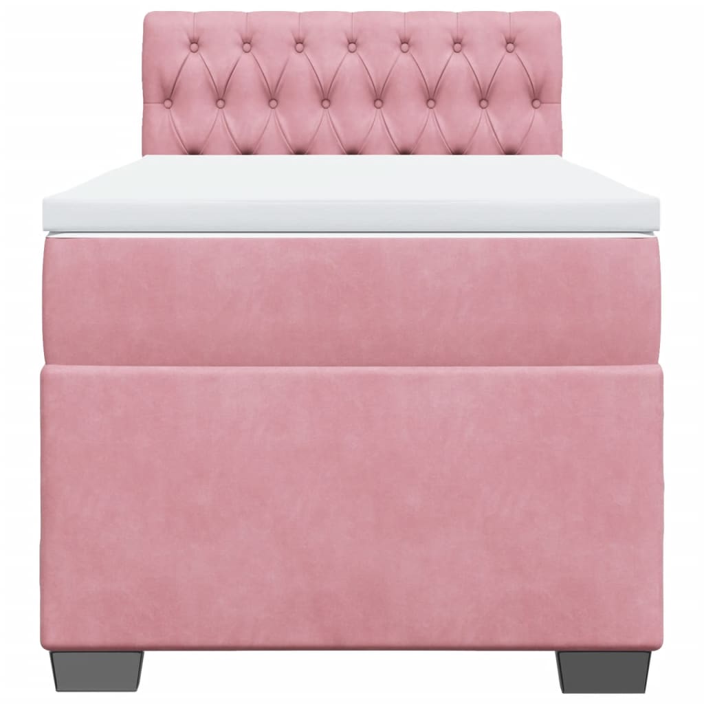 vidaXL Κρεβάτι Boxspring με Στρώμα Ροζ 90x190 εκ. Βελούδινο