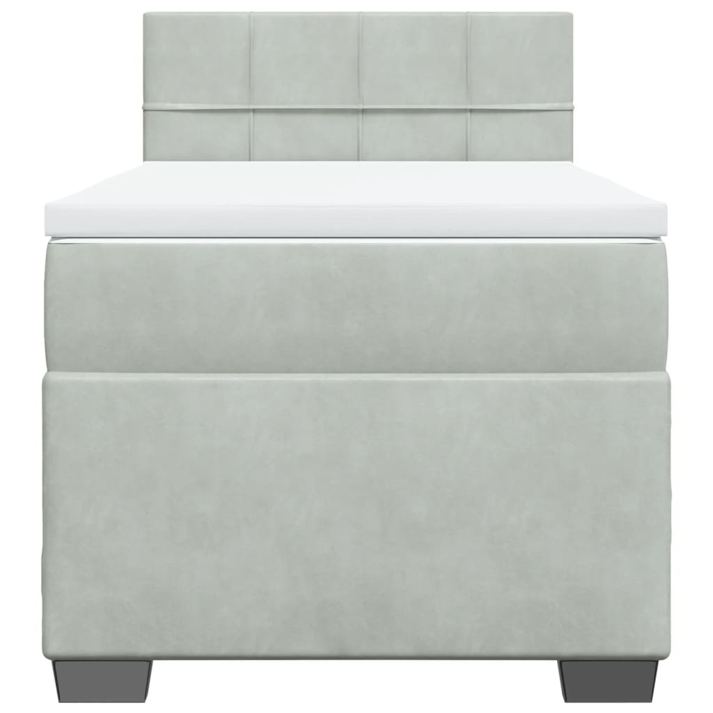 vidaXL Κρεβάτι Boxspring με Στρώμα Ανοιχτό Γκρι 90x190 εκ. Βελούδινο