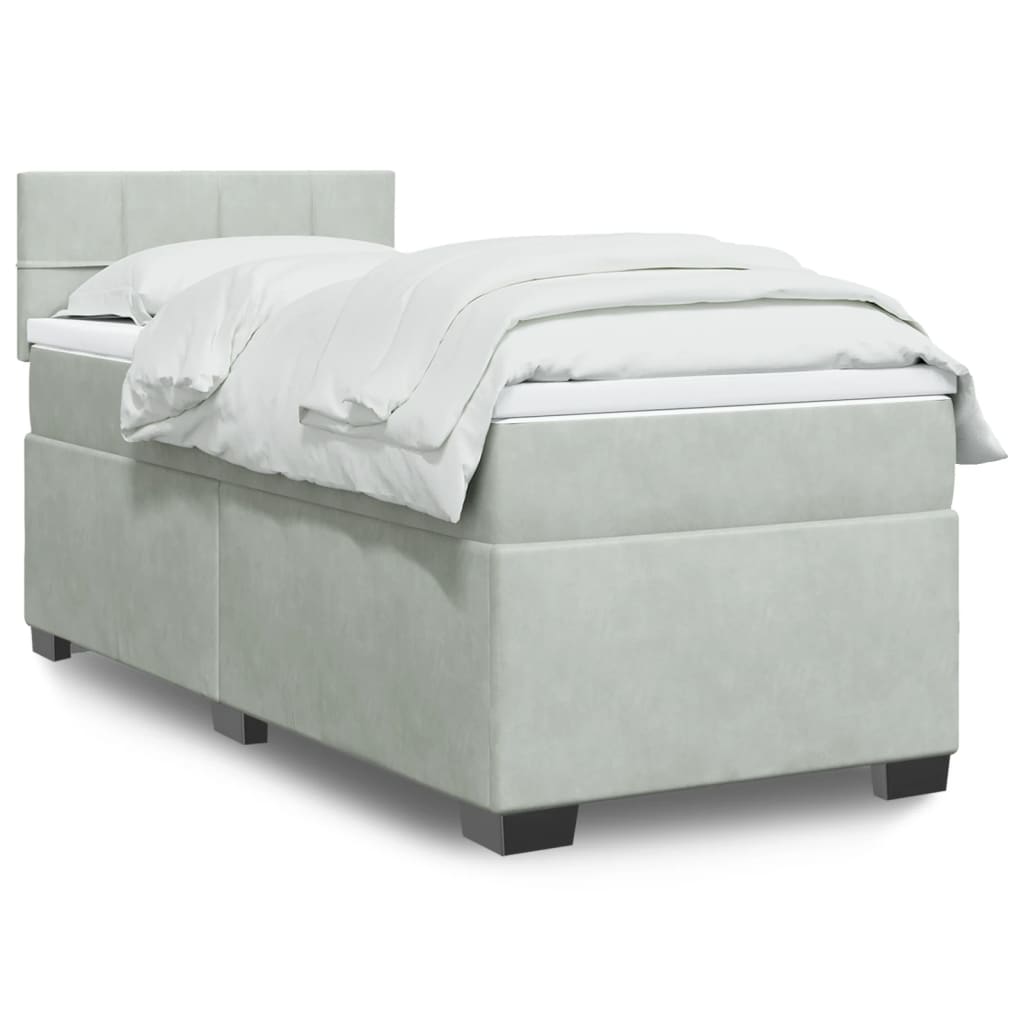 vidaXL Κρεβάτι Boxspring με Στρώμα Ανοιχτό Γκρι 90x190 εκ. Βελούδινο