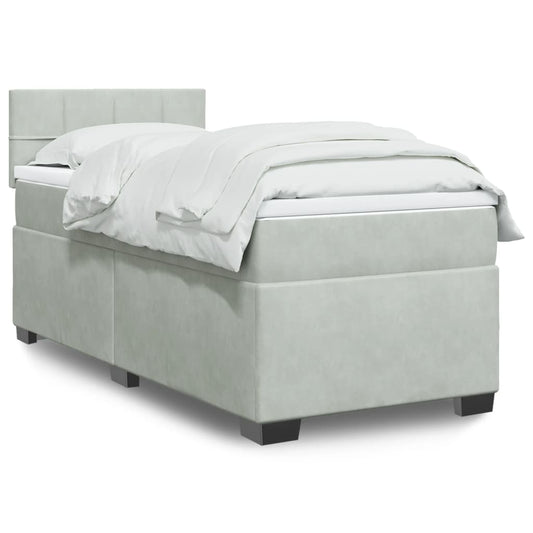 vidaXL Κρεβάτι Boxspring με Στρώμα Ανοιχτό Γκρι 90x190 εκ. Βελούδινο
