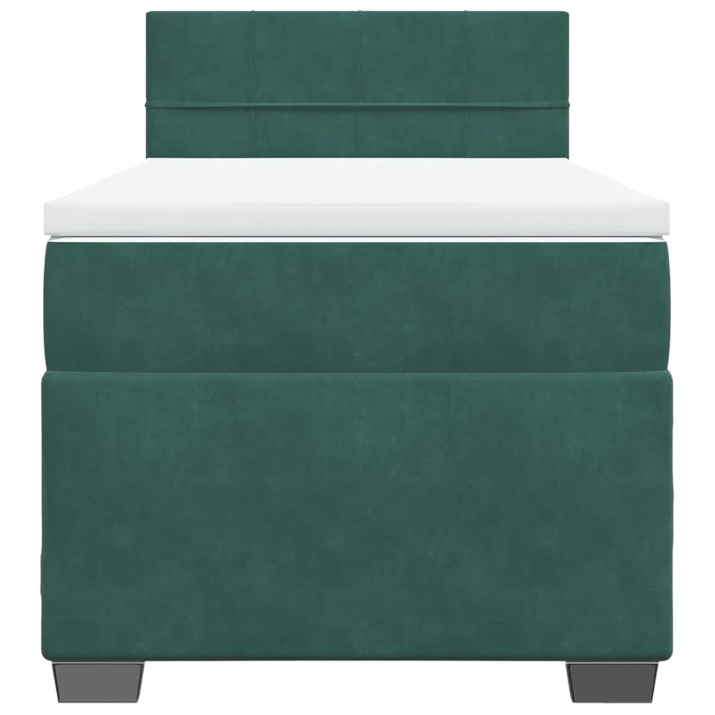 vidaXL Κρεβάτι Boxspring με Στρώμα Σκούρο Πράσινο 90x190 εκ. Βελούδινο