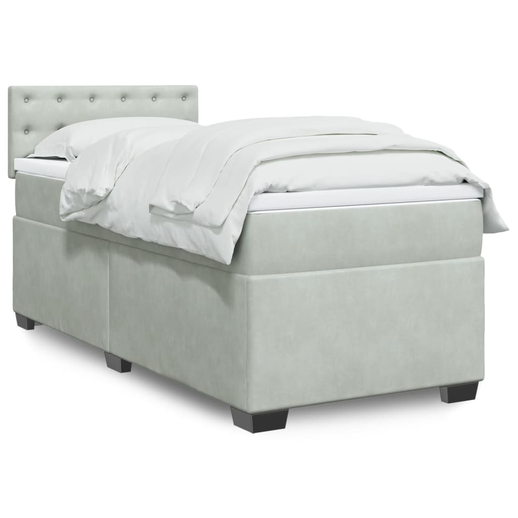 vidaXL Κρεβάτι Boxspring με Στρώμα Ανοιχτό Γκρι 90x200 εκ. Βελούδινο