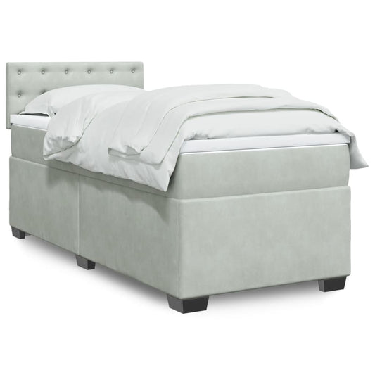vidaXL Κρεβάτι Boxspring με Στρώμα Ανοιχτό Γκρι 90x200 εκ. Βελούδινο