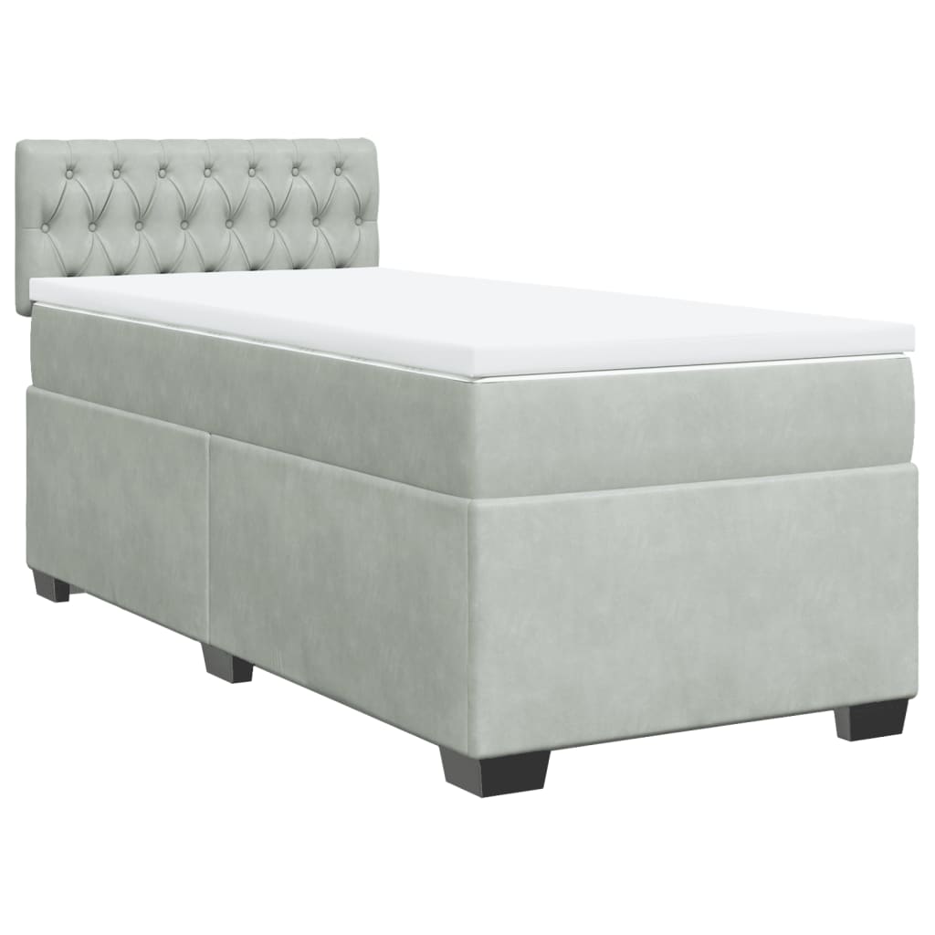 vidaXL Κρεβάτι Boxspring με Στρώμα Ανοιχτό Γκρι 90x200 εκ. Βελούδινο