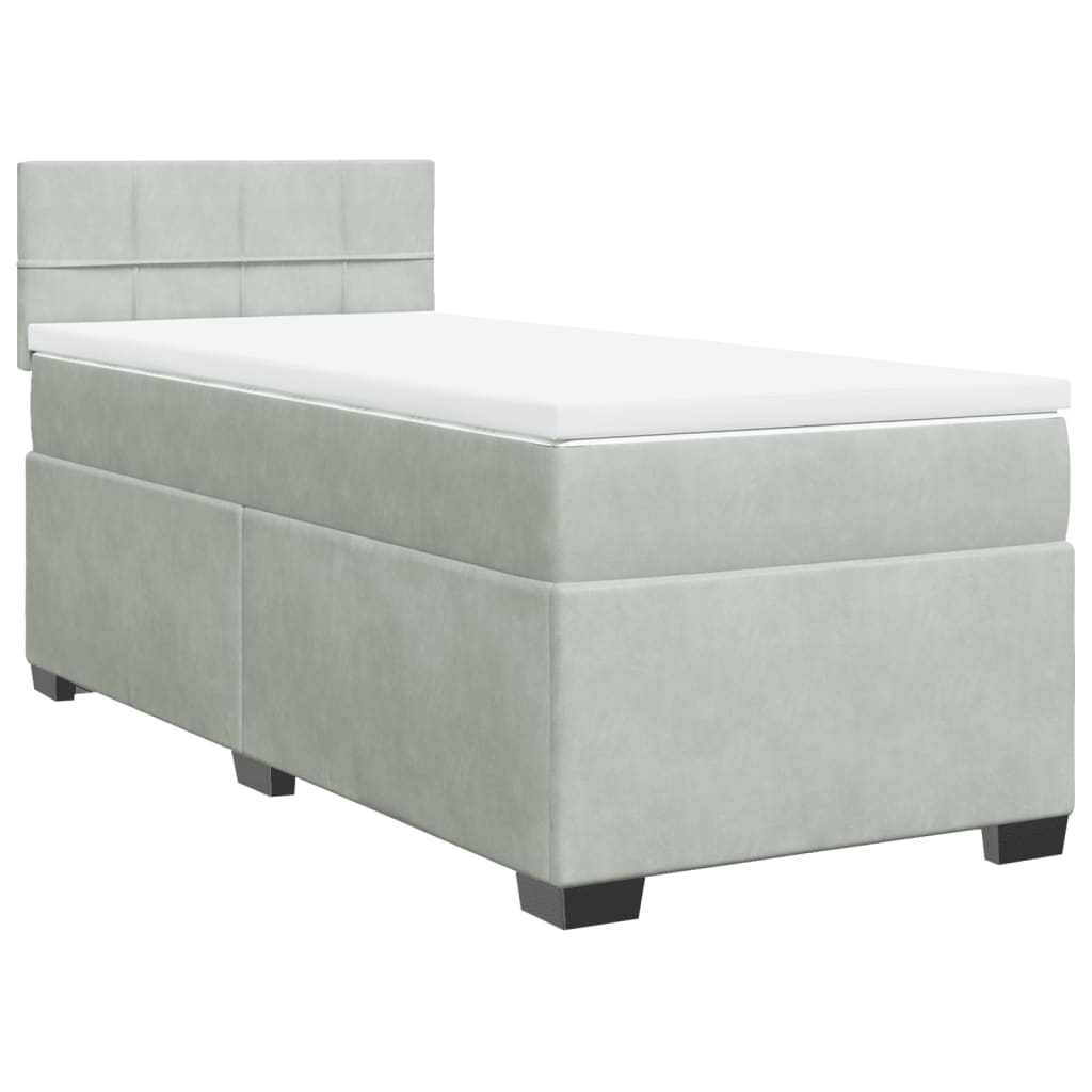 vidaXL Κρεβάτι Boxspring με Στρώμα Ανοιχτό Γκρι 90x200 εκ. Βελούδινο