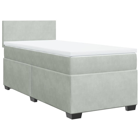 vidaXL Κρεβάτι Boxspring με Στρώμα Ανοιχτό Γκρι 100x200 εκ. Βελούδινο