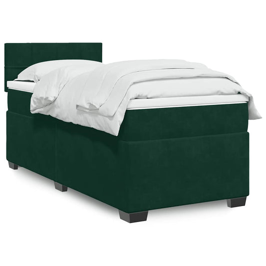 vidaXL Κρεβάτι Boxspring με Στρώμα Σκούρο Πράσινο 100x200εκ. Βελούδινο
