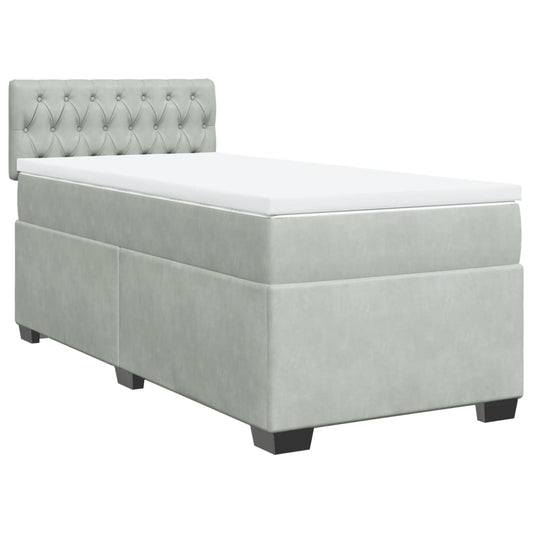 vidaXL Κρεβάτι Boxspring με Στρώμα Ανοιχτό Γκρι 100x200 εκ. Βελούδινο