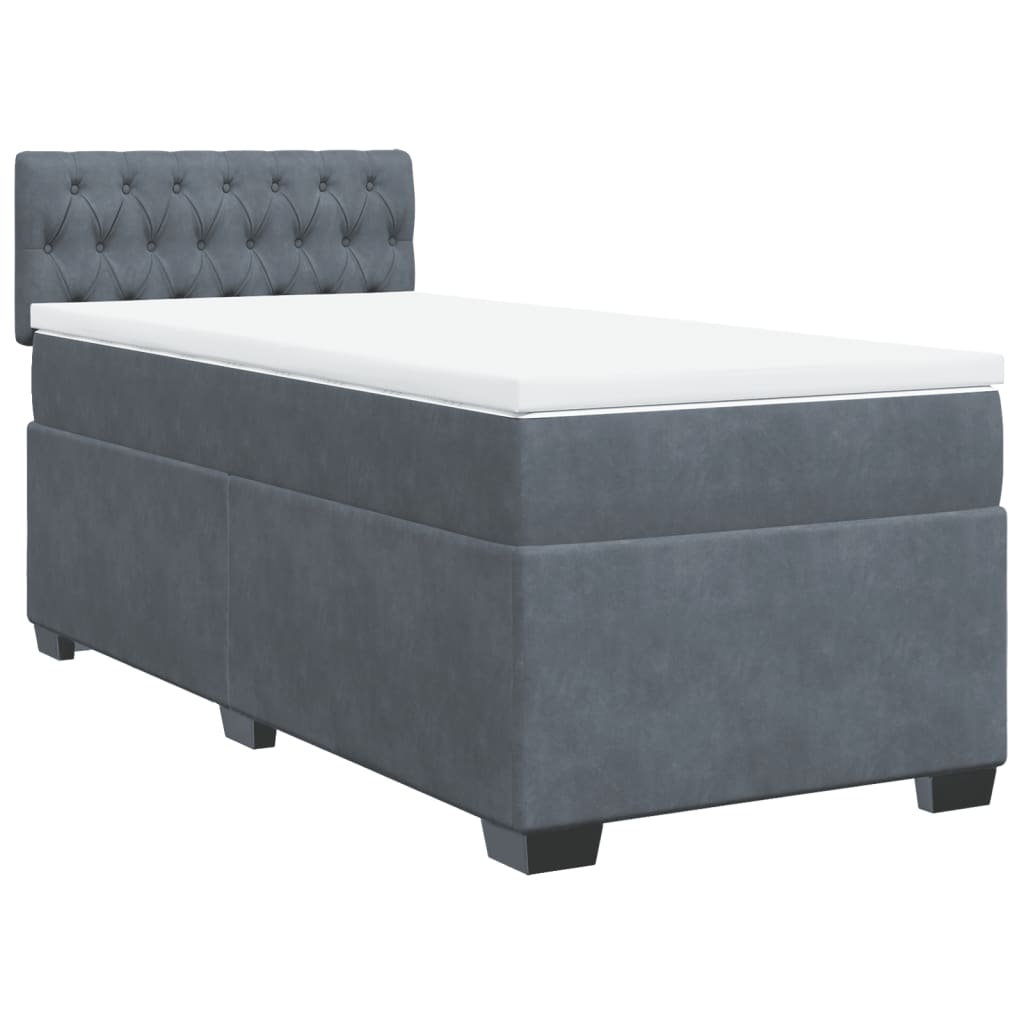vidaXL Κρεβάτι Boxspring με Στρώμα Σκούρο Γκρι 100x200 εκ. Βελούδινο