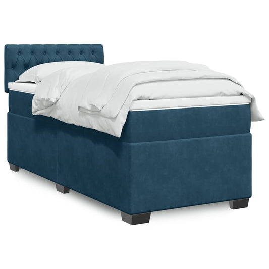 vidaXL Κρεβάτι Boxspring με Στρώμα Σκούρο Μπλε 100x200 εκ. Βελούδινο