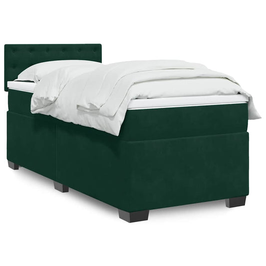 vidaXL Κρεβάτι Boxspring με Στρώμα Σκούρο Πράσινο 100x200εκ. Βελούδινο