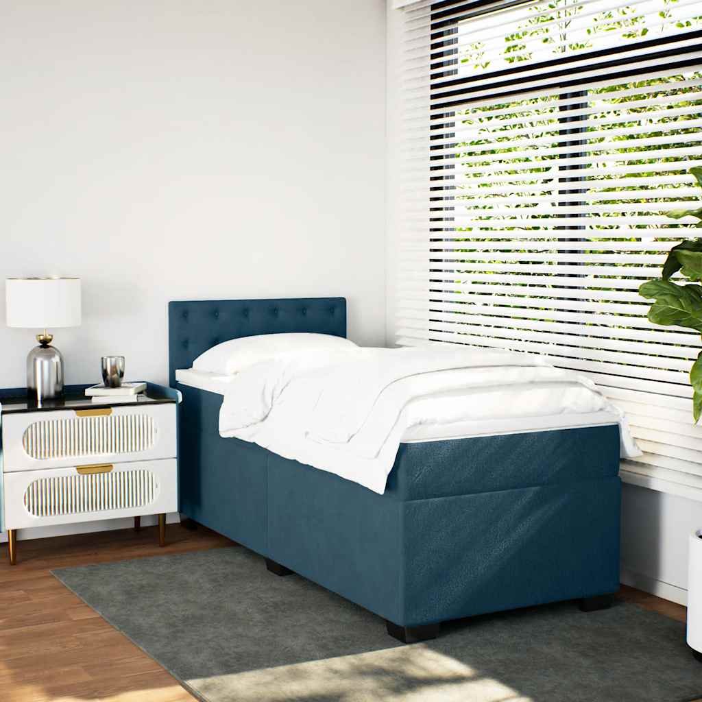 vidaXL Κρεβάτι Boxspring με Στρώμα Σκούρο Μπλε 100x200 εκ. Βελούδινο