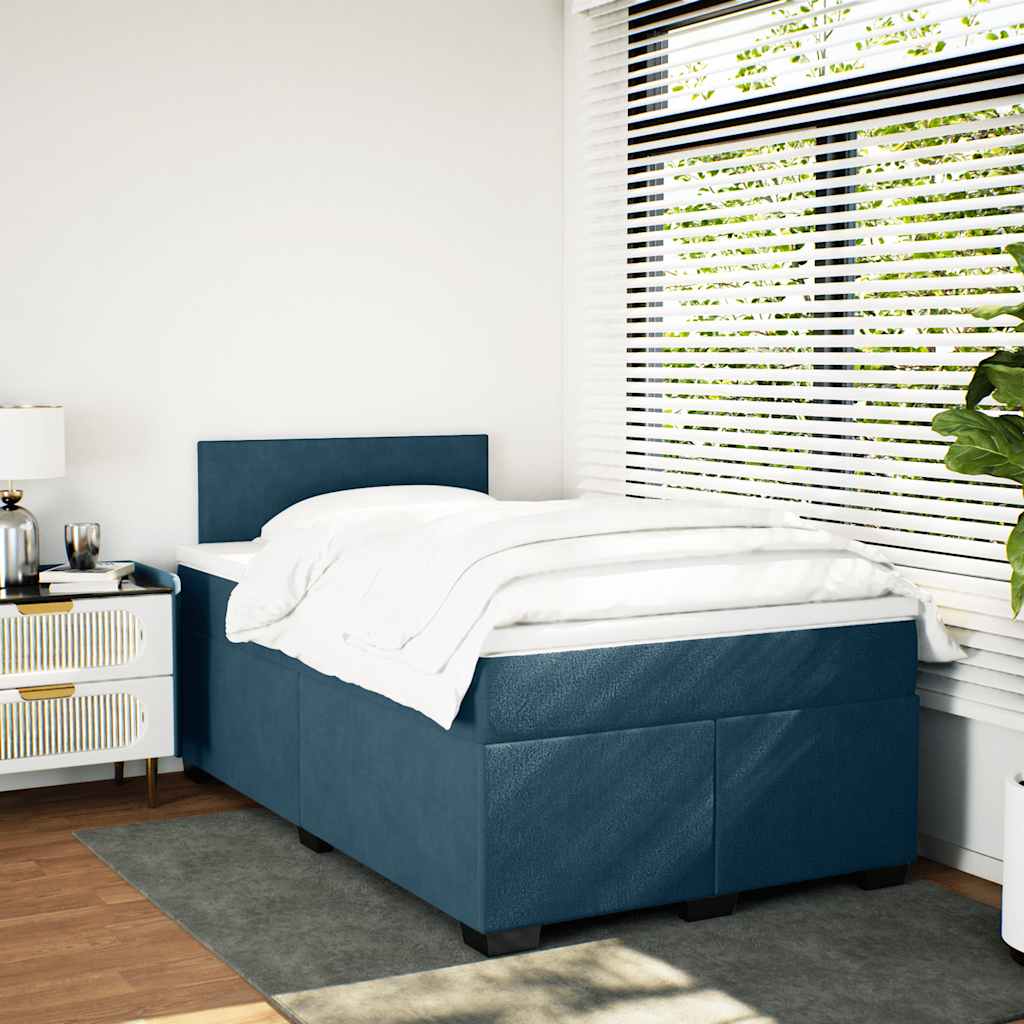vidaXL Κρεβάτι Boxspring με Στρώμα Σκούρο Μπλε 120x190 εκ. Βελούδινο