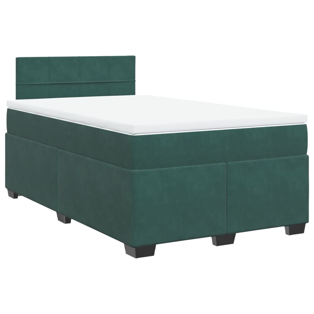 vidaXL Κρεβάτι Boxspring με Στρώμα Σκούρο Πράσινο 120x190εκ. Βελούδινο