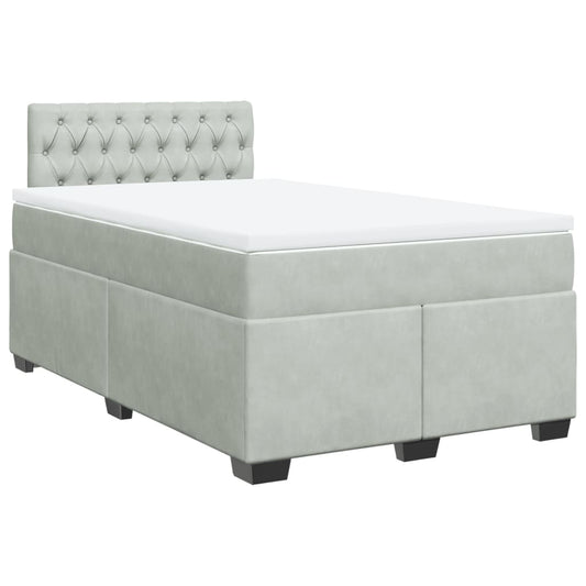 vidaXL Κρεβάτι Boxspring με Στρώμα Ανοιχτό Γκρι 120x190 εκ. Βελούδινο