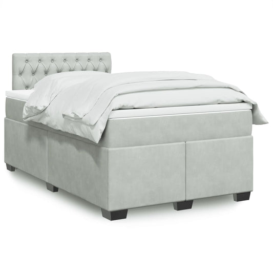 vidaXL Κρεβάτι Boxspring με Στρώμα Ανοιχτό Γκρι 120x190 εκ. Βελούδινο