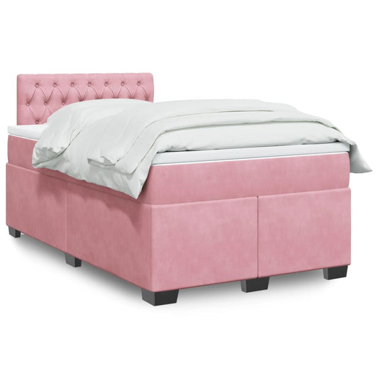 vidaXL Κρεβάτι Boxspring με Στρώμα Ροζ 120x190 εκ. Βελούδινο