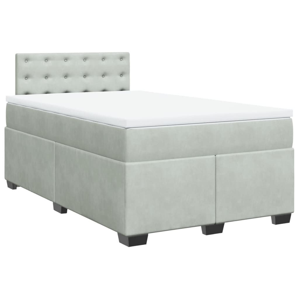 vidaXL Κρεβάτι Boxspring με Στρώμα Ανοιχτό Γκρι 120x190 εκ. Βελούδινο