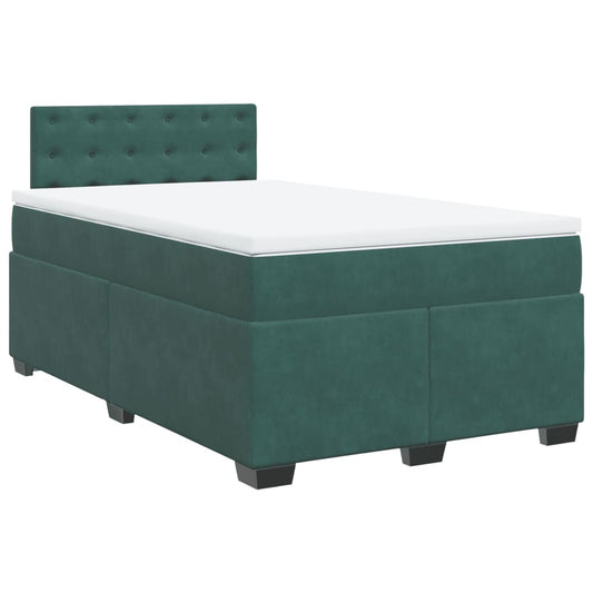 vidaXL Κρεβάτι Boxspring με Στρώμα Σκούρο Πράσινο 120x190εκ. Βελούδινο