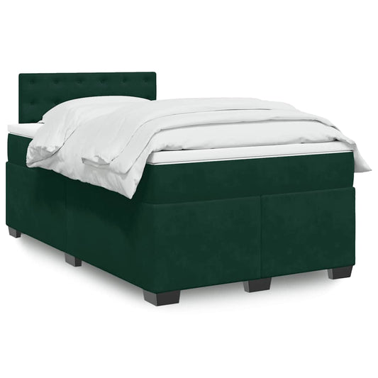 vidaXL Κρεβάτι Boxspring με Στρώμα Σκούρο Πράσινο 120x190εκ. Βελούδινο