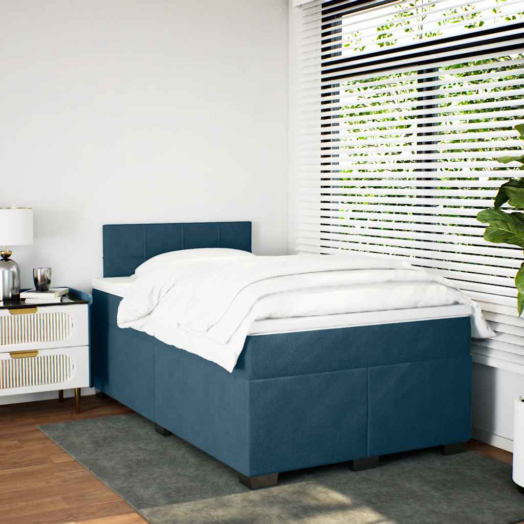 vidaXL Κρεβάτι Boxspring με Στρώμα Σκούρο Μπλε 120x200 εκ. Βελούδινο