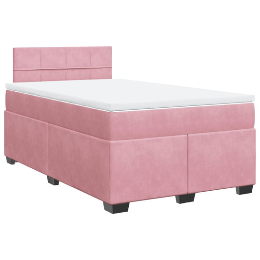 vidaXL Κρεβάτι Boxspring με Στρώμα Ροζ 120x200 εκ. Βελούδινο