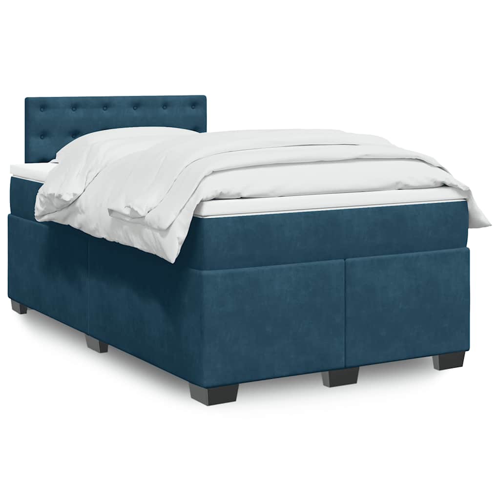 vidaXL Κρεβάτι Boxspring με Στρώμα Σκούρο Μπλε 120x200 εκ. Βελούδινο