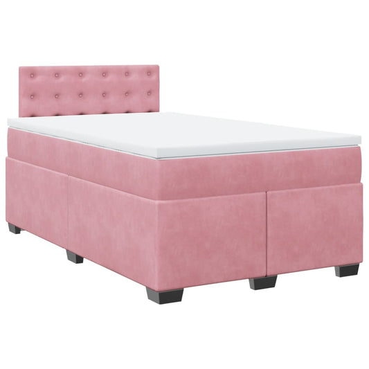 vidaXL Κρεβάτι Boxspring με Στρώμα Ροζ 120x200 εκ. Βελούδινο