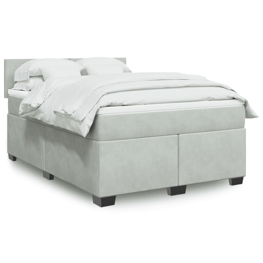 vidaXL Κρεβάτι Boxspring με Στρώμα Ανοιχτό Γκρι 140x190 εκ. Βελούδινο