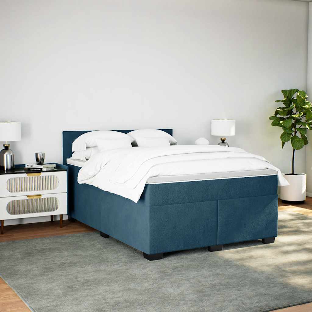 vidaXL Κρεβάτι Boxspring με Στρώμα Σκούρο Μπλε 140x190 εκ. Βελούδινο
