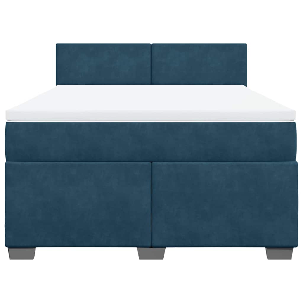 vidaXL Κρεβάτι Boxspring με Στρώμα Σκούρο Μπλε 140x190 εκ. Βελούδινο