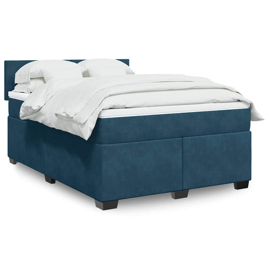 vidaXL Κρεβάτι Boxspring με Στρώμα Σκούρο Μπλε 140x190 εκ. Βελούδινο