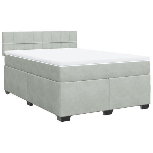 vidaXL Κρεβάτι Boxspring με Στρώμα Ανοιχτό Γκρι 140x190 εκ. Βελούδινο