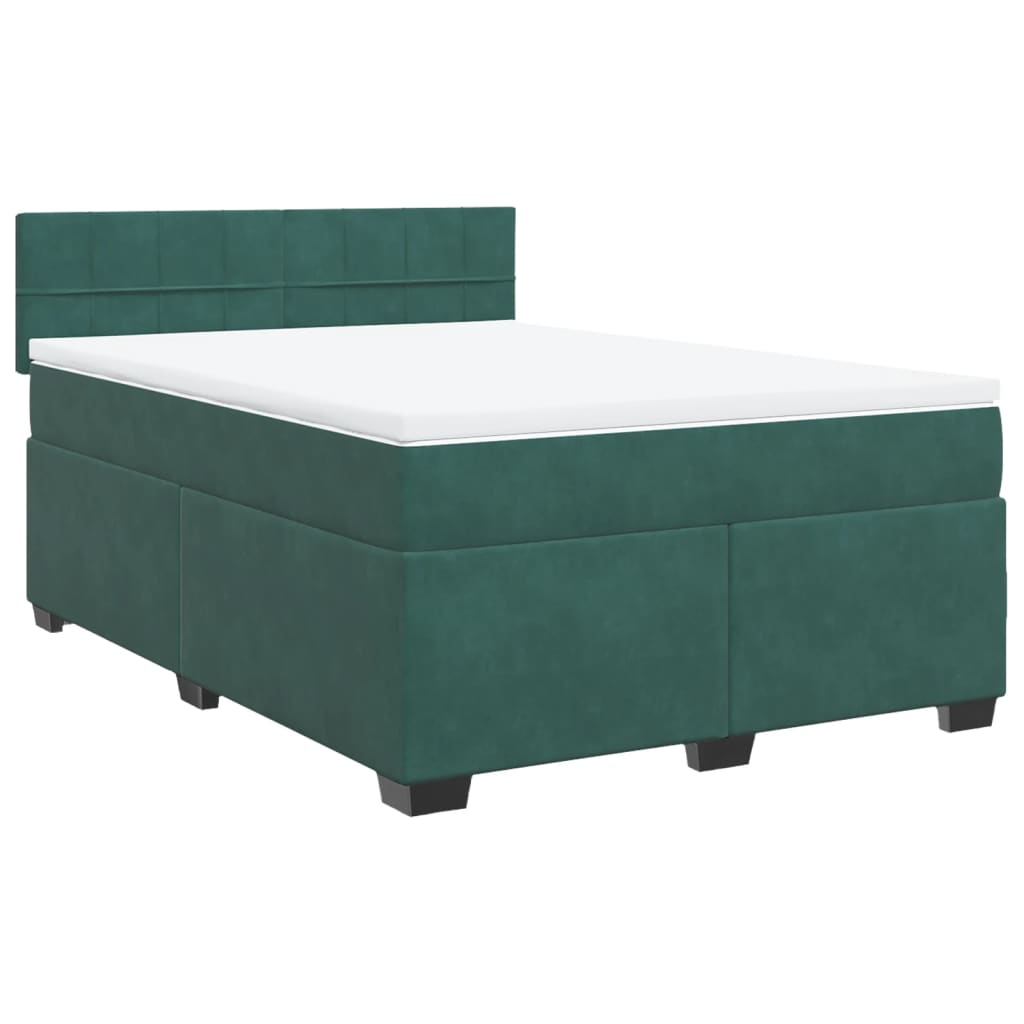 vidaXL Κρεβάτι Boxspring με Στρώμα Σκούρο Πράσινο 140x190εκ. Βελούδινο