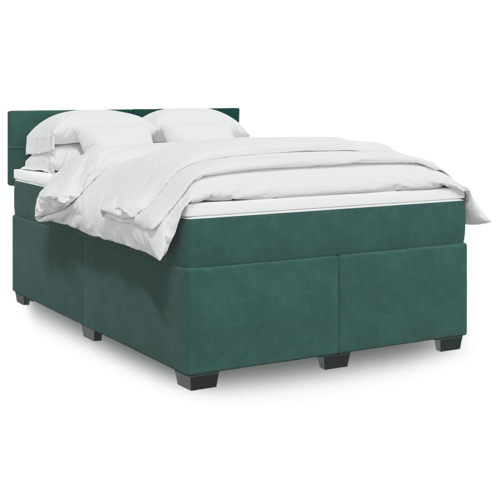 vidaXL Κρεβάτι Boxspring με Στρώμα Σκούρο Πράσινο 140x190εκ. Βελούδινο