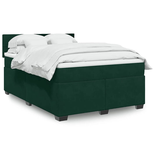 vidaXL Κρεβάτι Boxspring με Στρώμα Σκούρο Πράσινο 140x190εκ. Βελούδινο