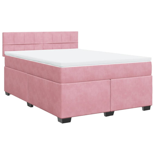 vidaXL Κρεβάτι Boxspring με Στρώμα Ροζ 140x190 εκ. Βελούδινο