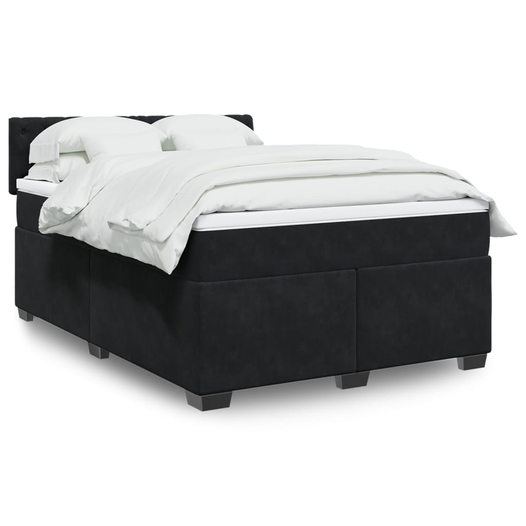 vidaXL Κρεβάτι Boxspring με Στρώμα Μαύρο 140x190 εκ. Βελούδινο